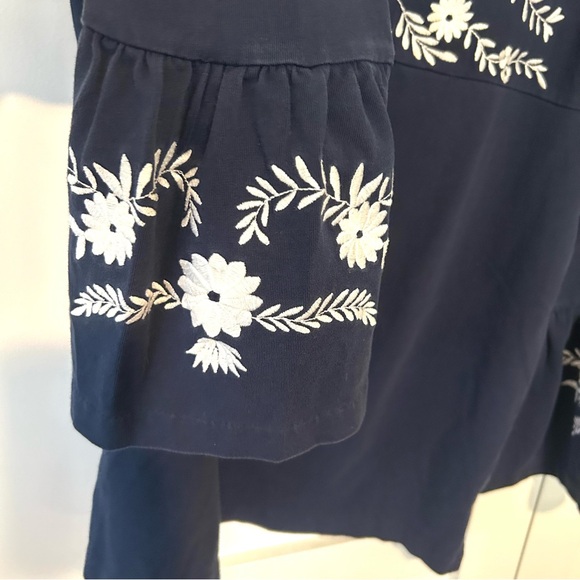 J. Crew Women's Navy and White Embroidered Bell Sleeve Cotton Top‎ in Size L - Picture 7 of 13